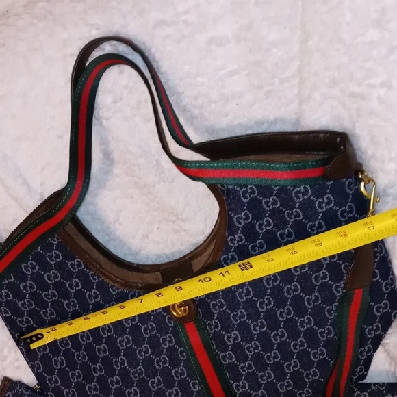 Gucci Blue Denim Shoulder Bag with Cherry Lime Strap Webbing - Picture 9 of 15